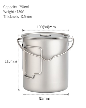YAEI Enthusiast チタン マグカップ シングルマグ 蓋付き ベイルハンドル付き 750ml （収納バッグ付き)