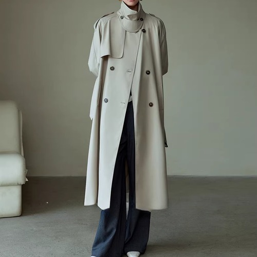 比翼仕立て オーバーサイズ ロング トレンチコート 00053 画像