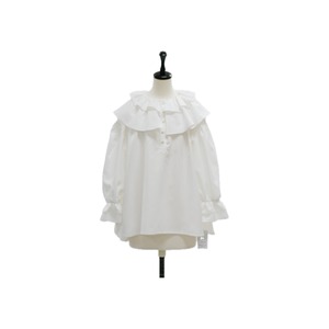 Double frill pearl button blouse
