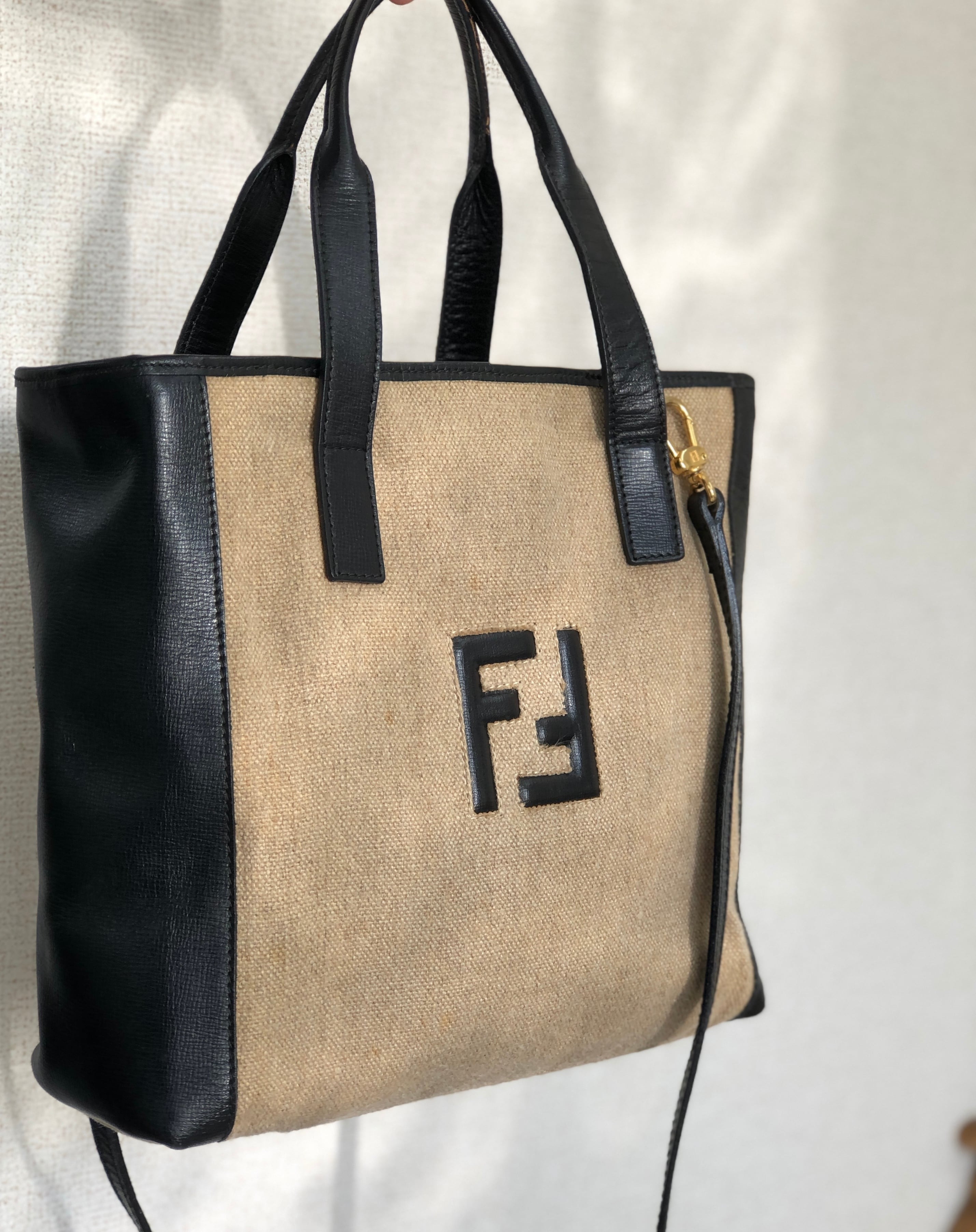 FENDI フェンディ FFロゴ レザー×キャンバス 2way ハンドバッグ ...