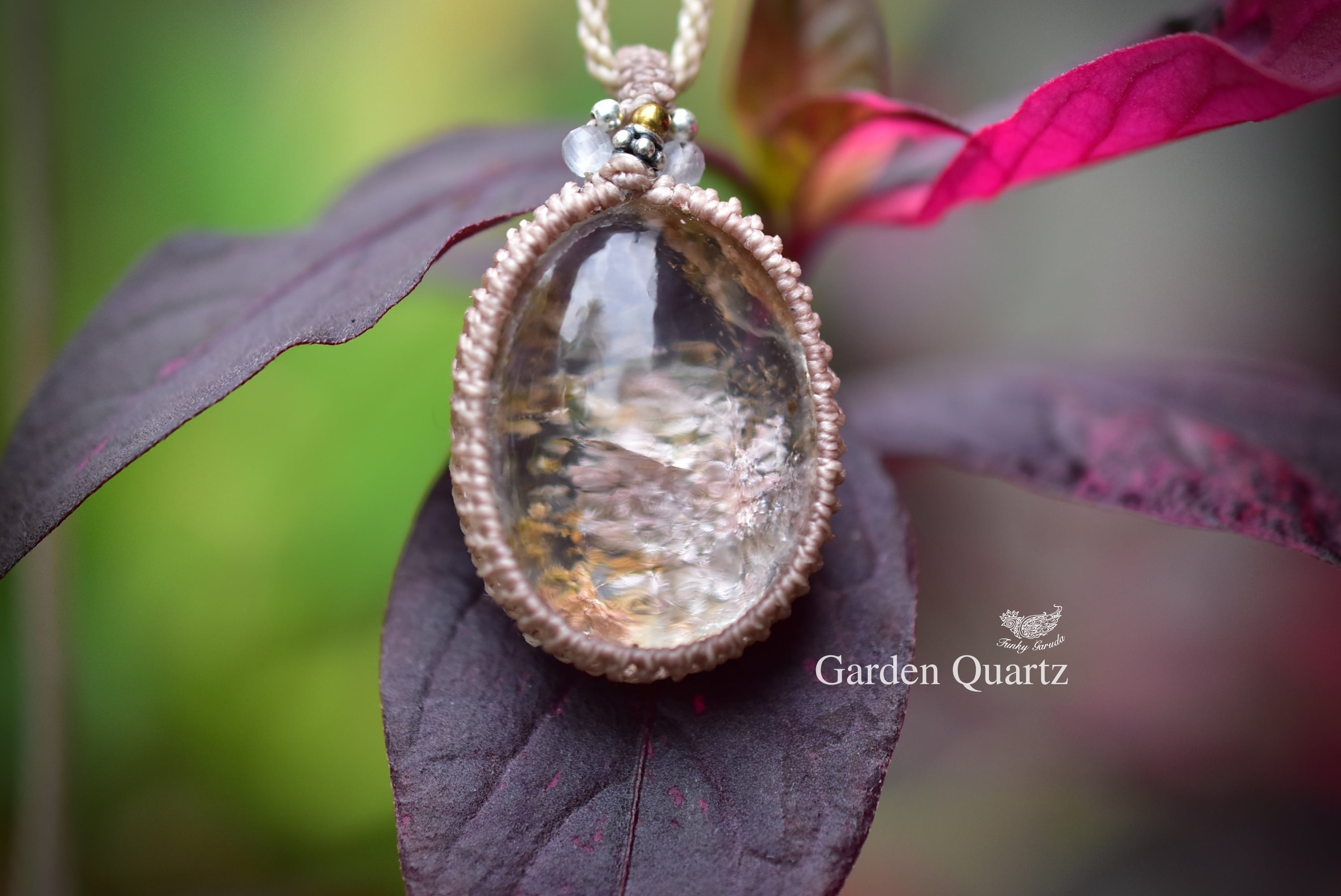 虹の花★ガーデンクォーツ マクラメネックレス694