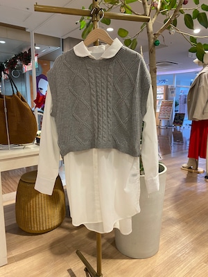 ニットベスト付ブラウス［Color:グレー］