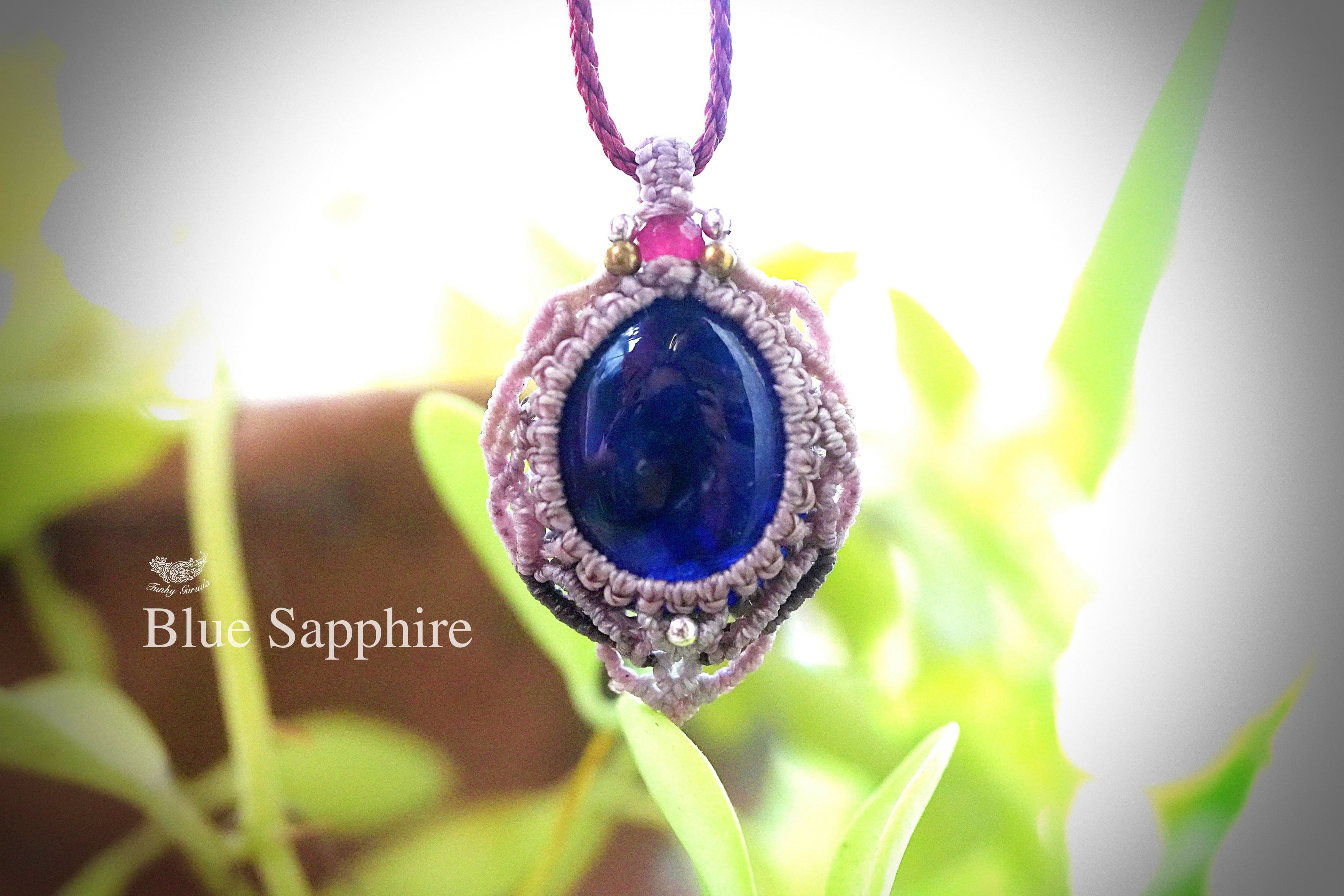 ダークブルー★ブルーサファイア★ マクラメネックレス1509