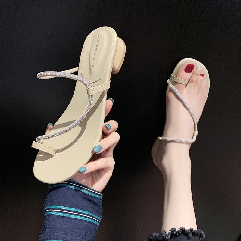 スリッパ女性insタイド2020夏の野生のファッションの薄いバージョンと薄い妖精の靴カバーつま先の厚いヒールサンダルのバージョン 部族の婦人靴1418906