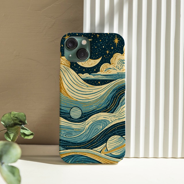 受注生産 iPhoneケース 月と惑星の波状コスモス｜宇宙アート STAR014D