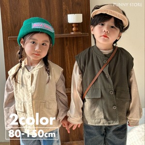 《取寄》ミリタリーボタンベスト （全２色） QQMM 2024春 韓国子供服 アウター 袖なしジャケット 羽織り 上着 スリーブレス