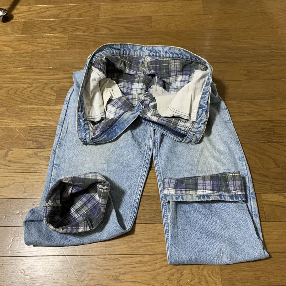 5857 carhartt カーハート デニムパンツ 裏地 チェック柄 革タグ W37