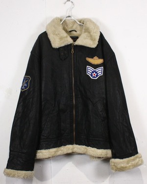 【Caka act2】Multiple Wappen Vintage B-3 Type Leather Jacket