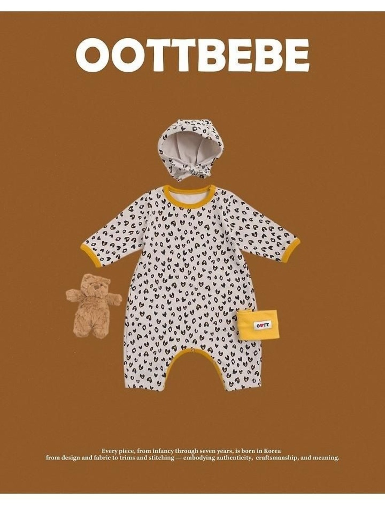 韓国子供服 / 26winter / oottbebe / ハートレオパードベビースーツ(ボンネットセット) / ベビー / 冬服 *S~M*
