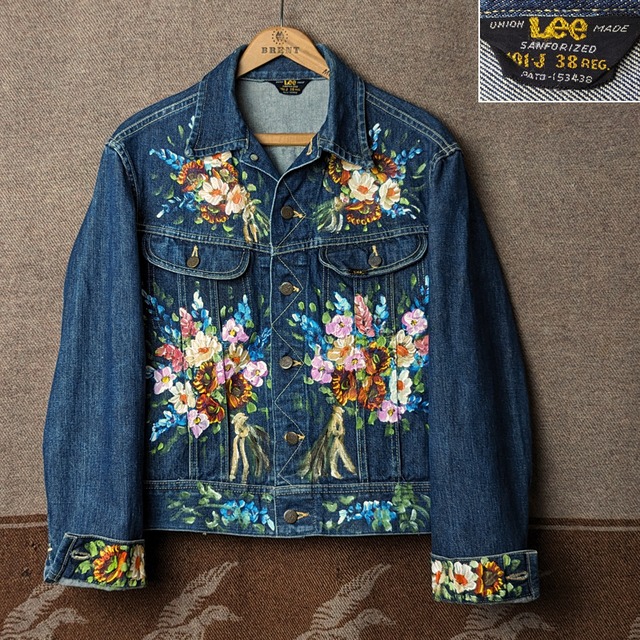 60s Lee 101-J Denim Jacket (38) w/Floral Hand-Paint | Wonder Wear 