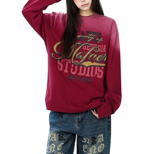 フェードカラーカレッジロングスリーブTシャツ 1col R02481