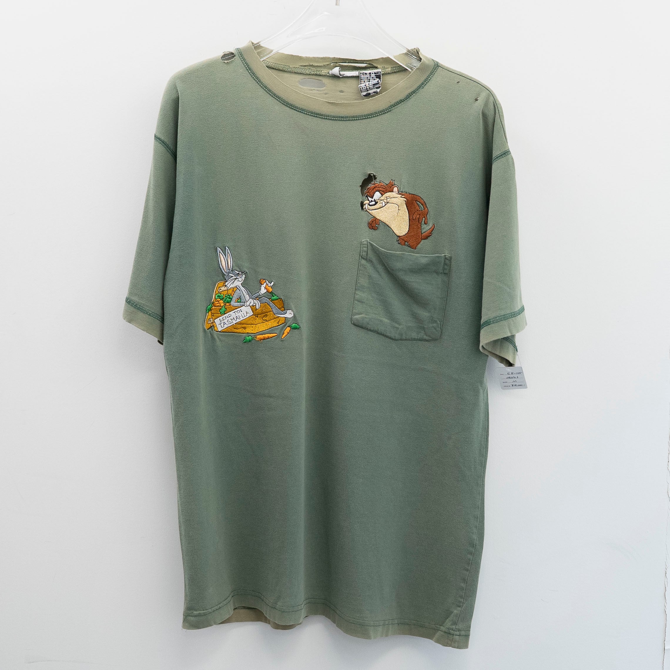 Looney Tunes " Tasmanian Devil Bugs Bunny Embroidery Green " Cut Tag M【E8-155】