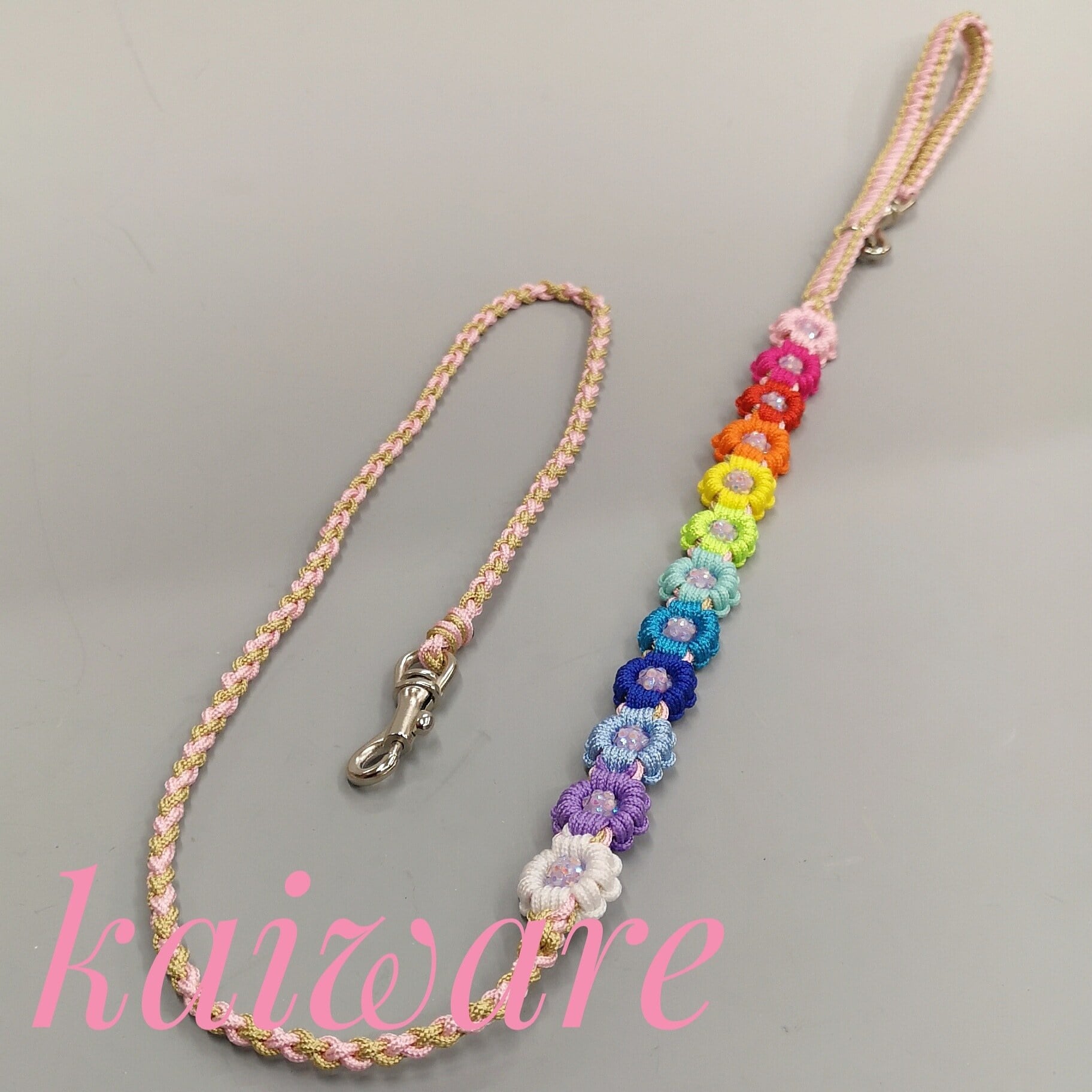 パラコードリード カフェリード 大粒パールビーズのお花3つ №067