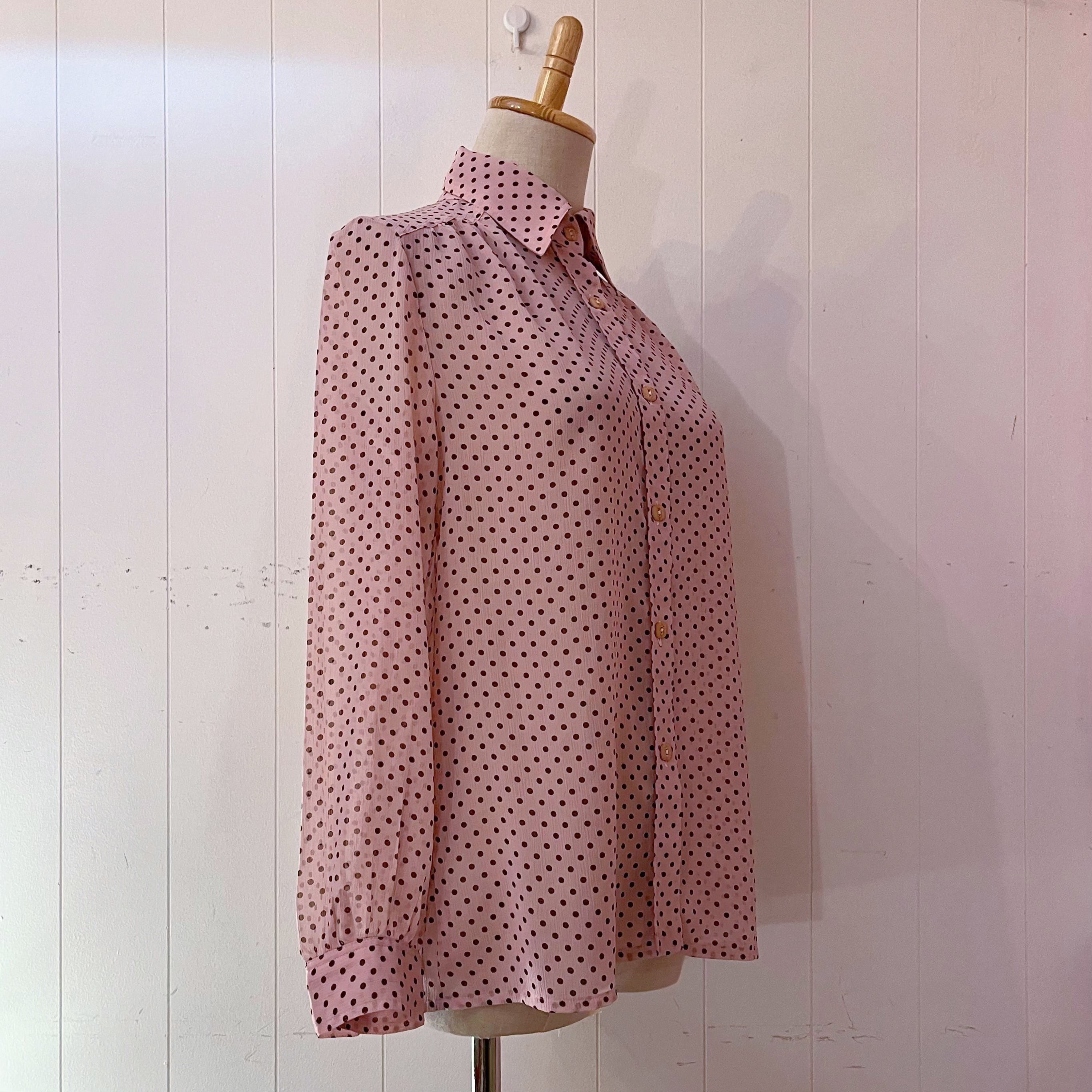 brown dot pink sheer blouse