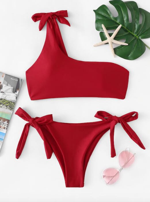 ワンショルダービキニ レッド DOUBLE