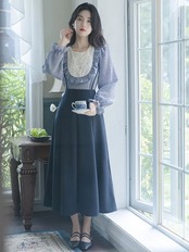 【0222】Elegant Skirt Stripes Long Sleeve 2 Piece Set
