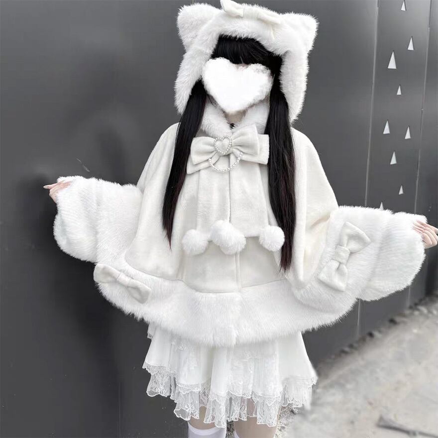 ロリィタ 猫耳ケープ ゆめかわいい フェイクファー もふもふ