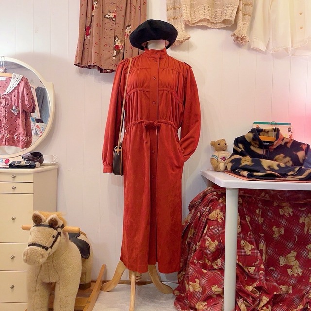 dark orange gather ribbon one-piece