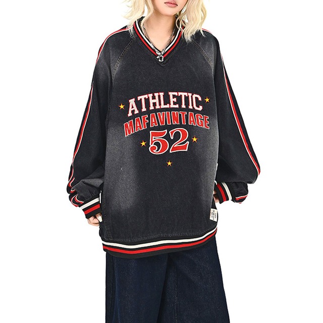 レタリングラインデニムプルオーバー 2col   R01044