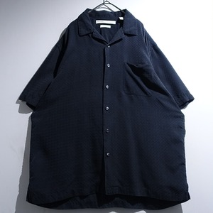 "PERRY ELLIS" Black Block Shadow Check Silk Open-Collar Shirt