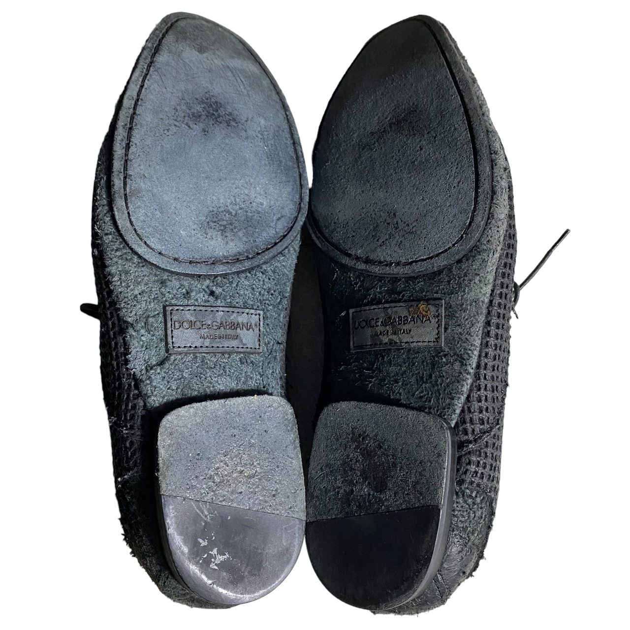 DOLCE&GABBANA destroyed leather mesh design shoes