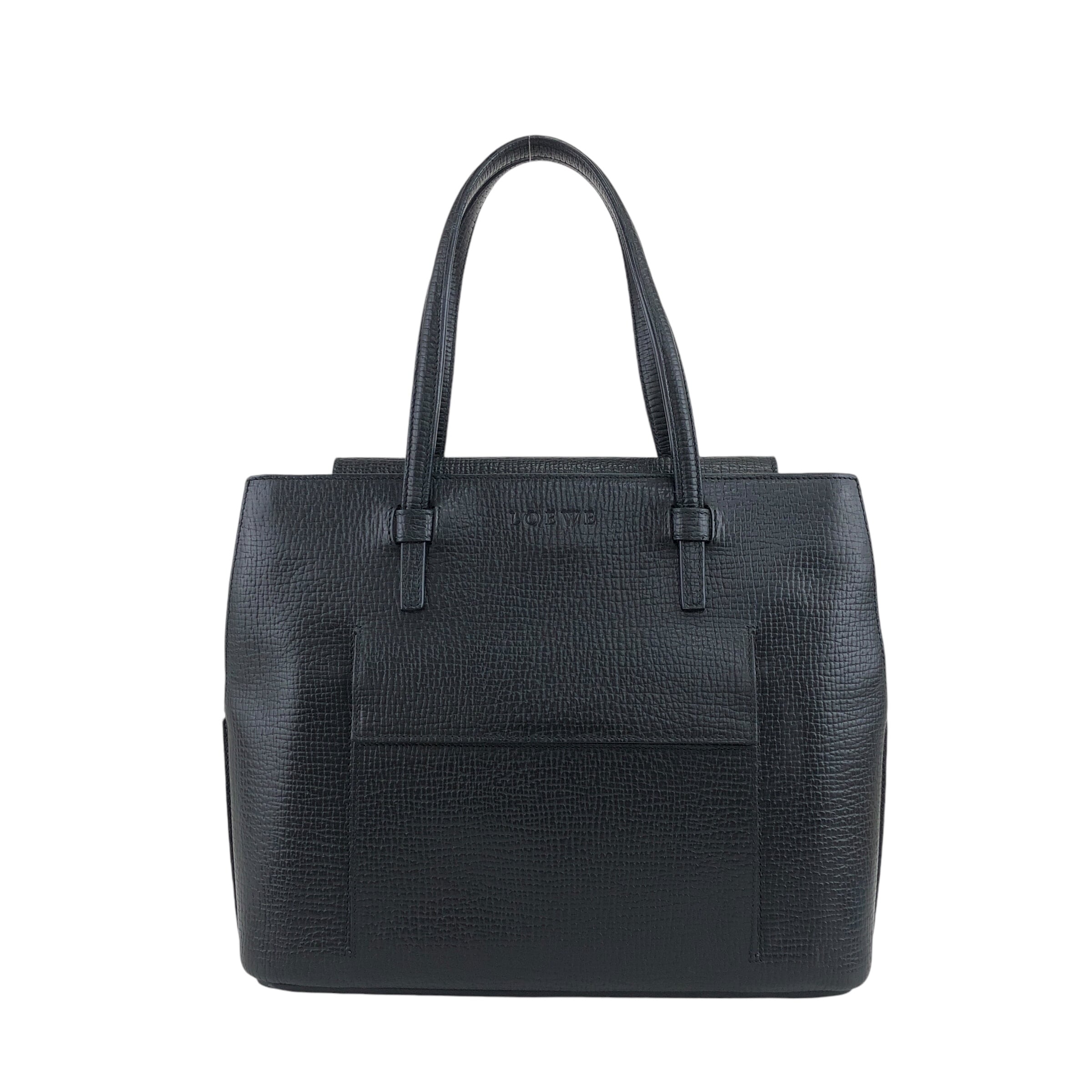LOEWE ロエベ ハンドバッグ ブラック ロゴ型押し レザー トートバッグ  