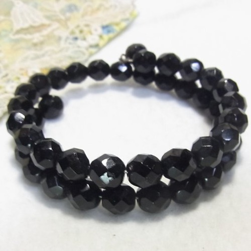 黒ガラスビーズのストレッチブレスレット　ヴィンテージブレスレットのセール通販  9601BR