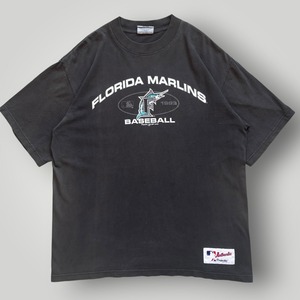 【90s】00s Majestic MLB 半袖Tシャツ Tee フロリダ・マーリンズ 黒/BLACK メンズ L VINTAGE マジェスティック ロゴ フェード プリント