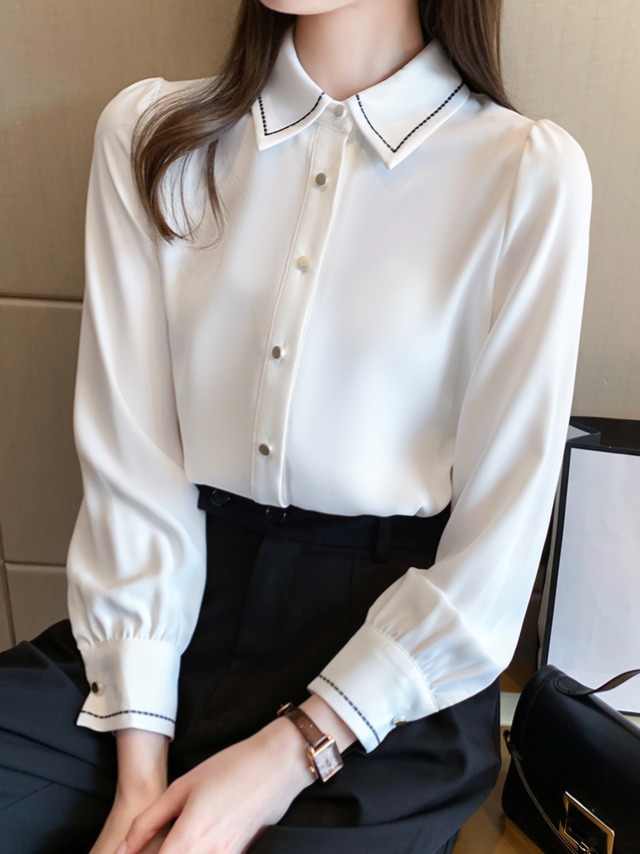 Long sleeve satin collared blouse  L0663