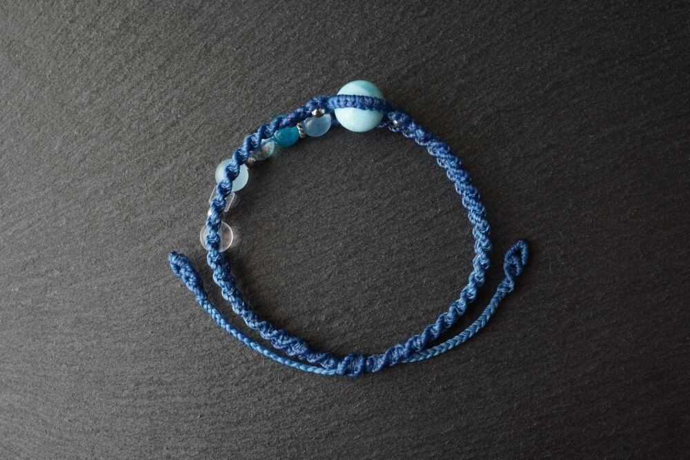 12mm大きめラリマーの二重マクラメブレスレット ～ sea ～【紐色