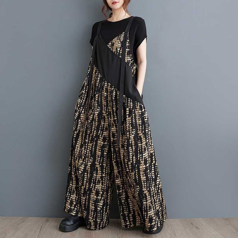 PRINT CONTRAST STRAPS WIDE LEG JUMPSUIT M-17229