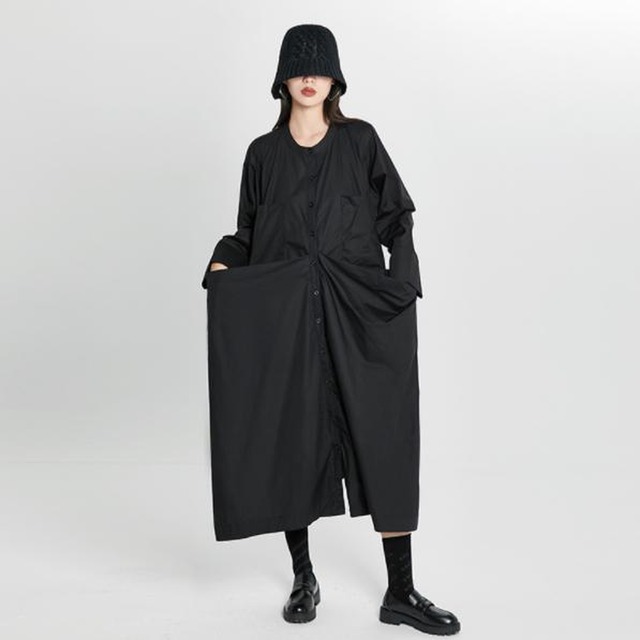 サブカル 服 地雷系 通販 ワンピ シャツワンピ ハイウエスト 大人ゴシック 大人きれいめ スタイル