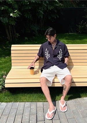 OXFREAK Botanical Stitch Open Collar Shirt / ボタニカルステッチオープンカラーシャツ