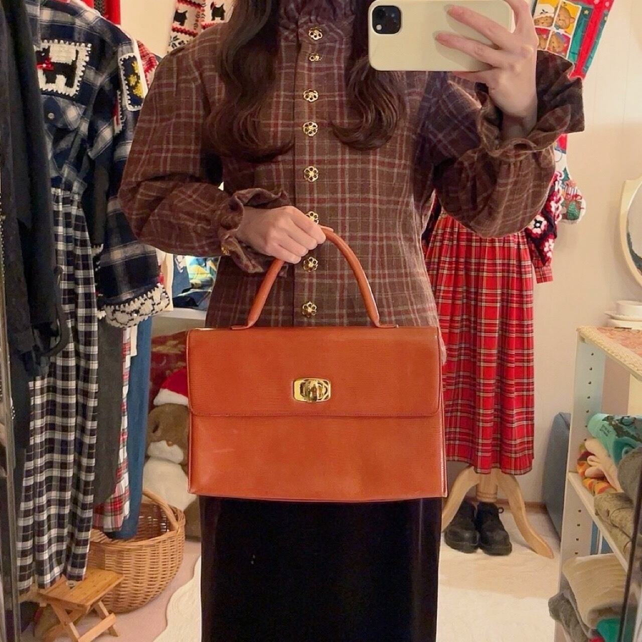 camel brown square hand bag