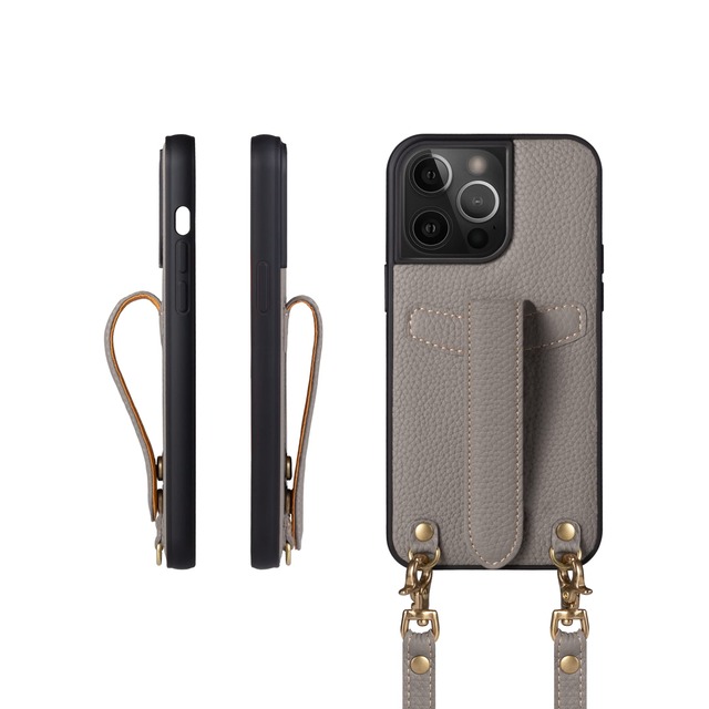 COGURE コグレ iPhone13ProMax ケース ショルダーストラップ 本革 落下防止 耐衝撃 ギフトボックス付き COPG グレージュ【Grege】