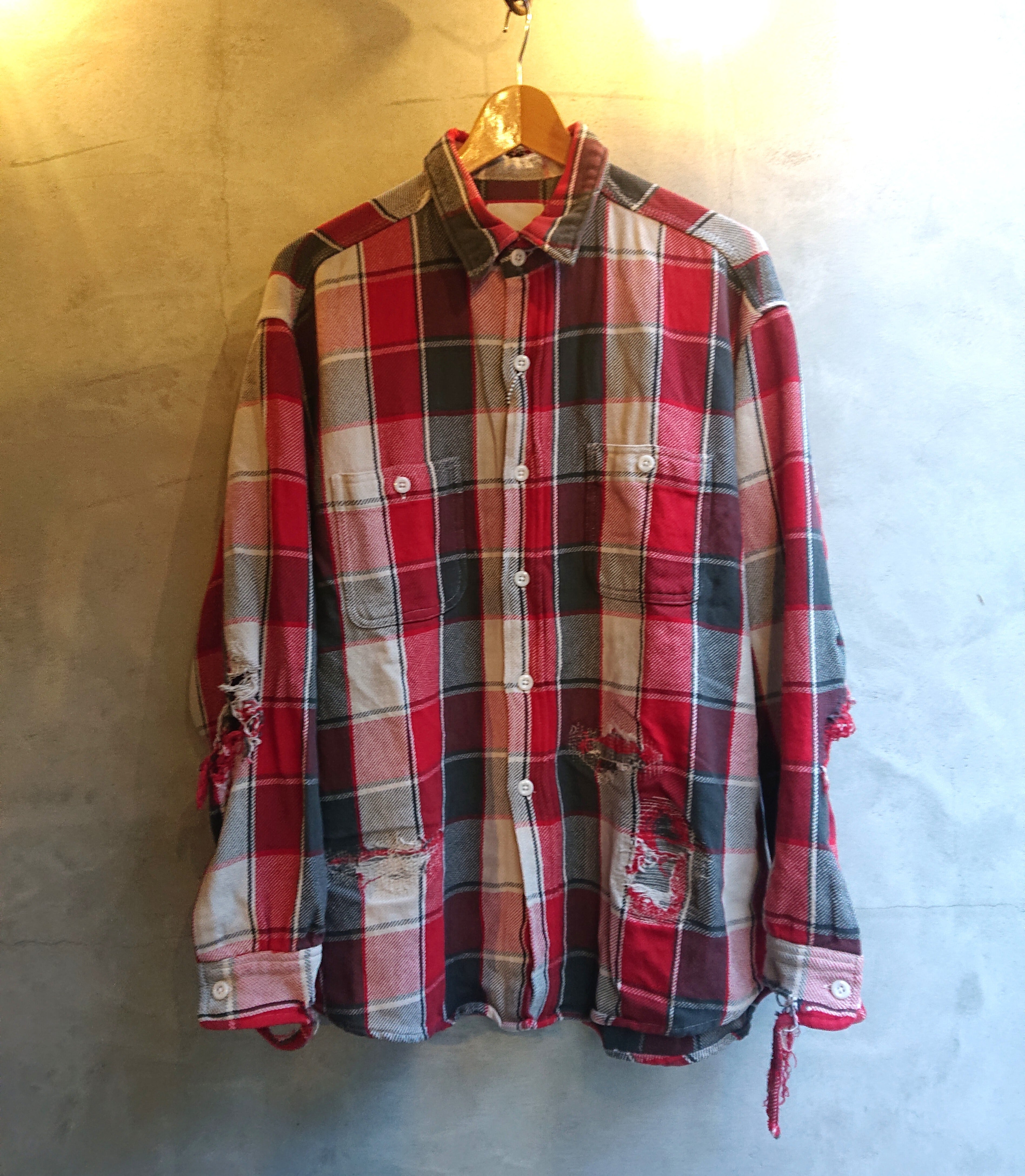 BOWWOW "REPAIR AGEING FLANNEL SHIRTS" Red Damage