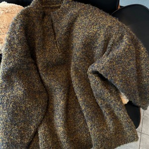 カラーミックスV ネックオフショルダーニット　1043