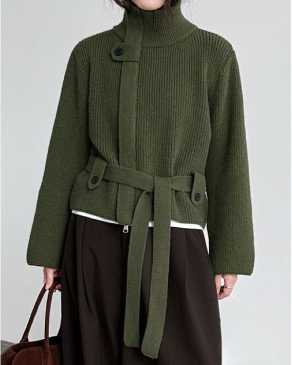 Belted Highneck Cardigan