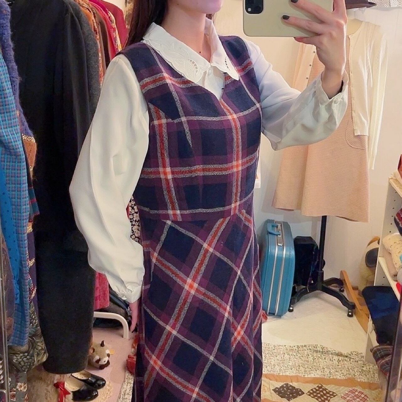 Laura Ashley / purple check flare one-piece