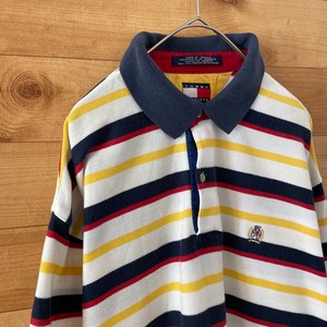 【Tommy Hilfiger】90s ジャマイカ製 ポロシャツ ボーダー フラッグタグ 旧タグ トミーヒルフィガー Lサイズ US古着 アメリカ古着