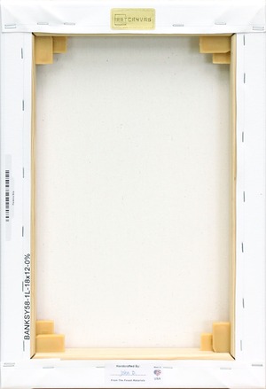 バンクシー「イエロー ラインズ フラワー/Yellow Lines Flower」展示用フック付きキャンバスジークレ