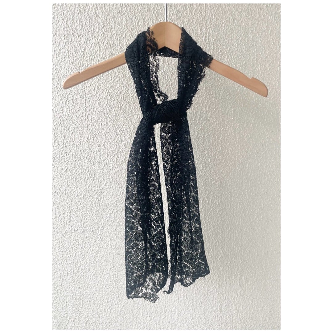 フランス買付 ヴィンテージ レーススカーフ ブラックレース スカラップ