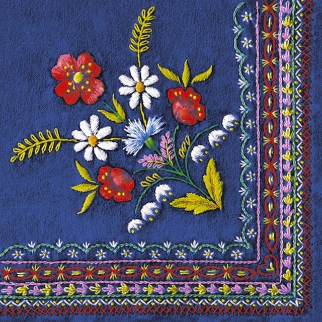 【Maki】バラ売り2枚 ランチサイズ ペーパーナプキン Pieniski Mountain Embroidery Folk ブルー