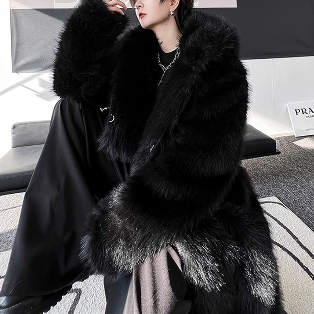 ロングファー　フーデッドコート　2カラー　LB1586