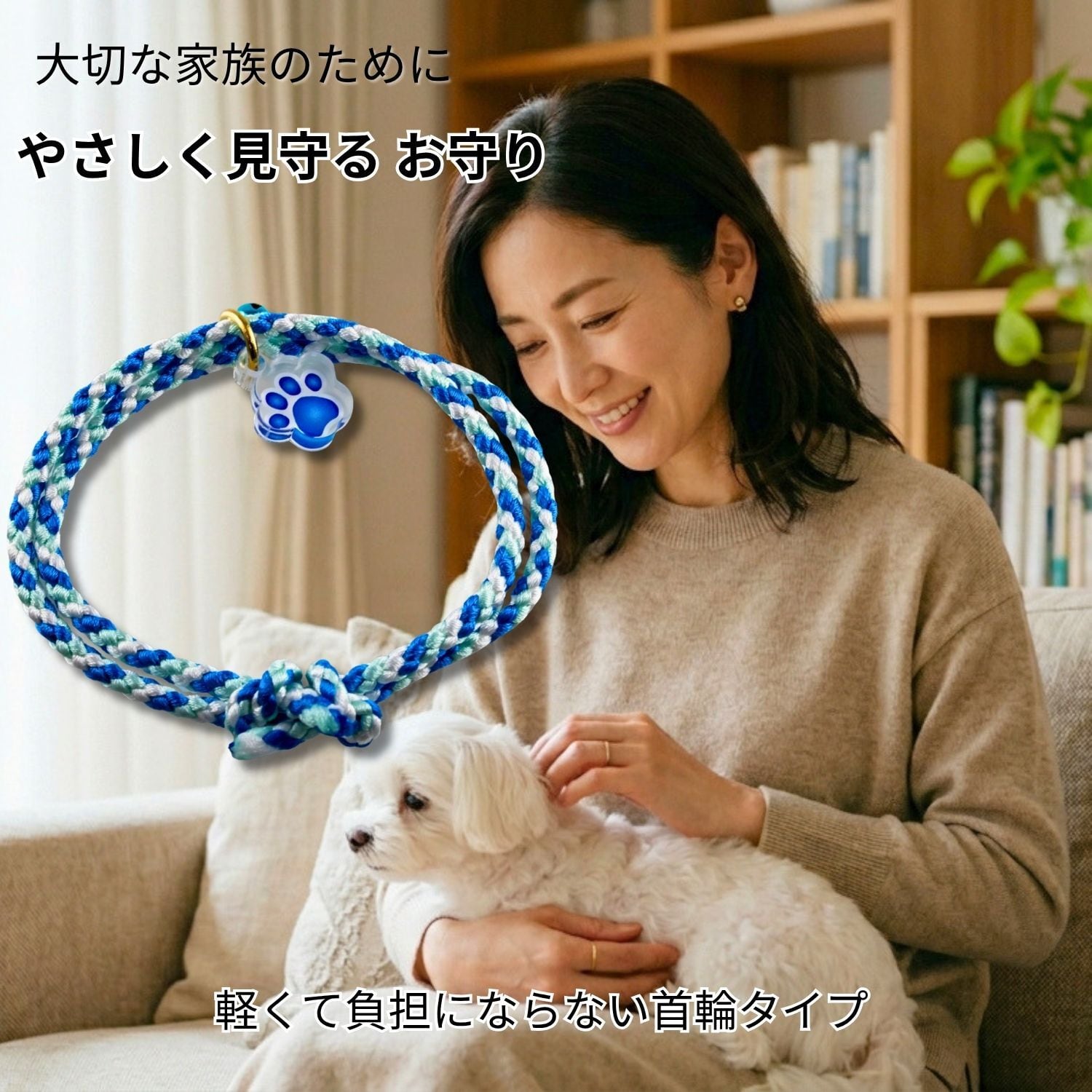 ペット御守り 編み紐首輪タイプ 肉球ネームプレート付き｜犬 猫 交通