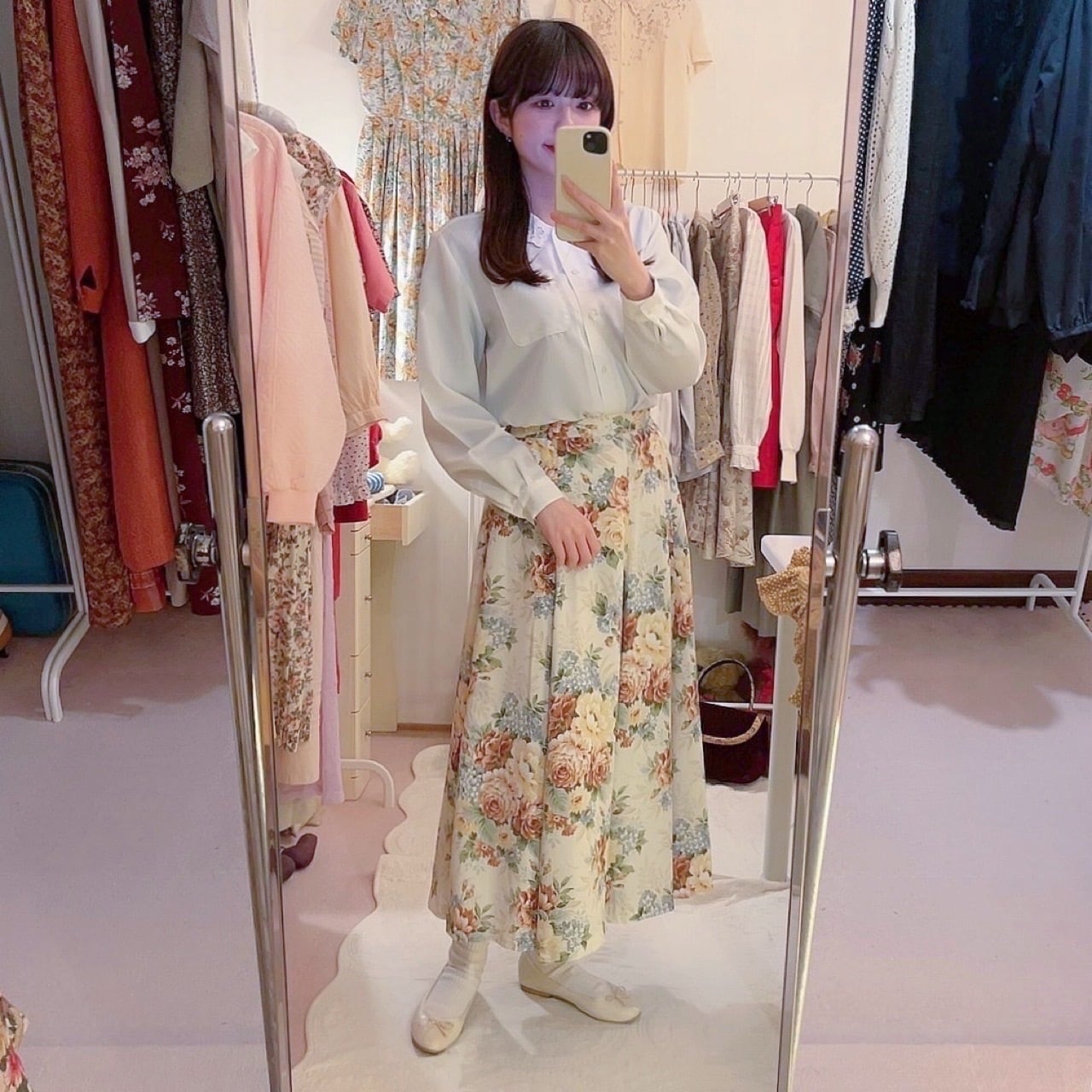 cream antique rose flare skirt