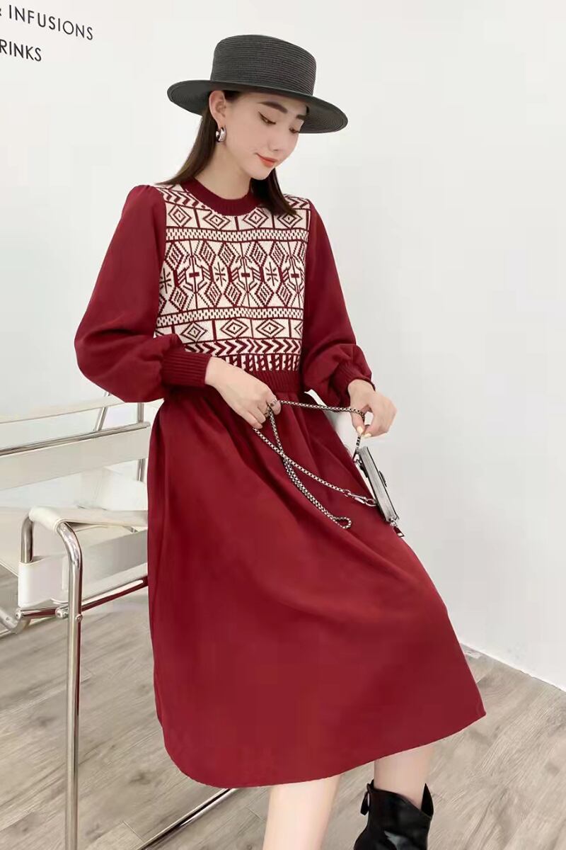 ノルディック柄重ね着風ワンピース 709 Ru Mint