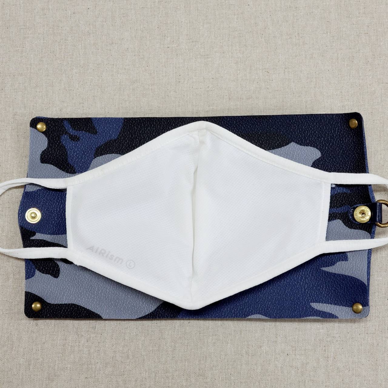 レザーマスクカバーMEN大(ネイビー)【HASAMU】迷彩PVC仕様 dragonfactory