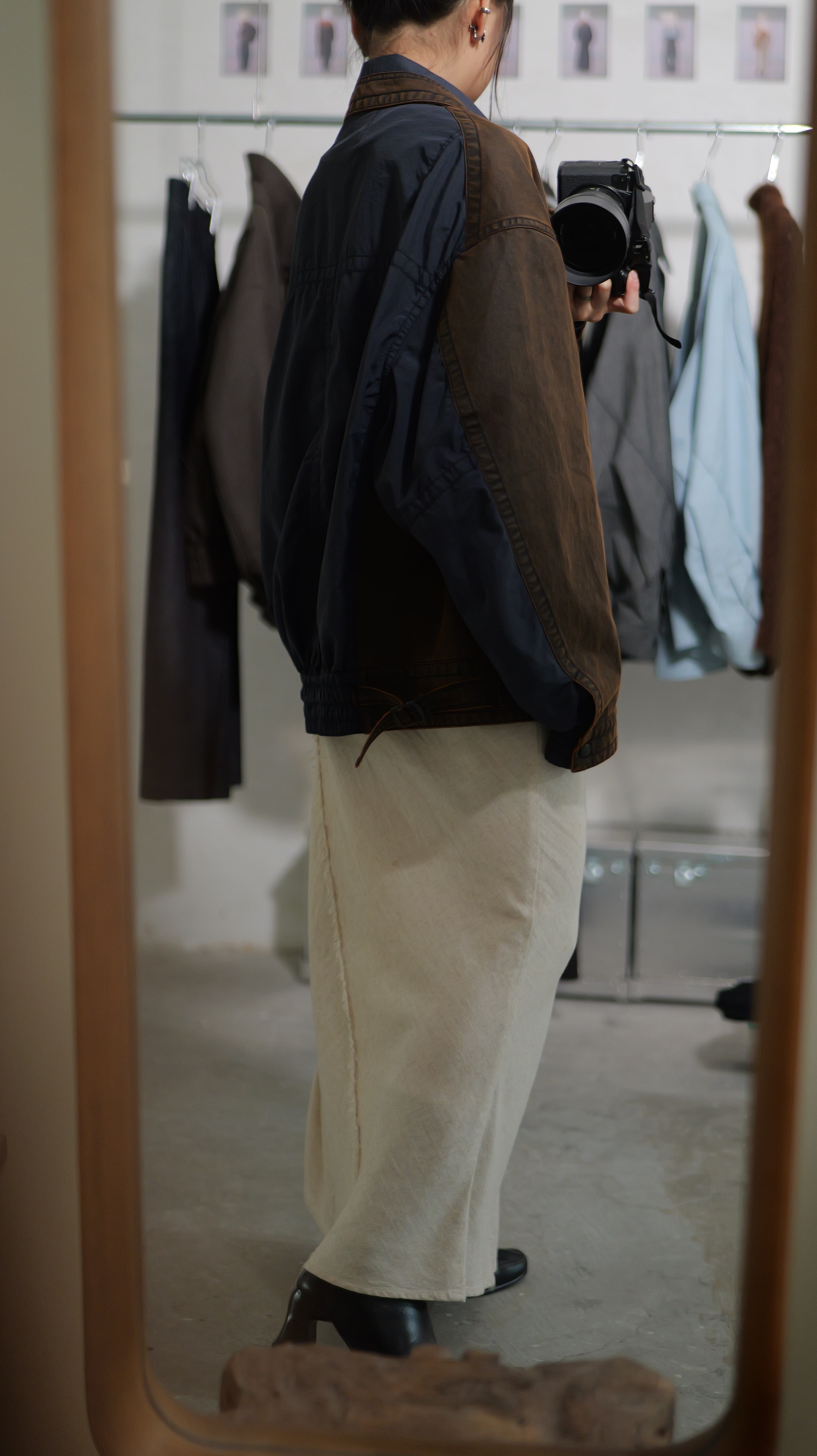 i'm here : - “DOCKING” JACKET ：Brown｜異素材ドッキング／顔料