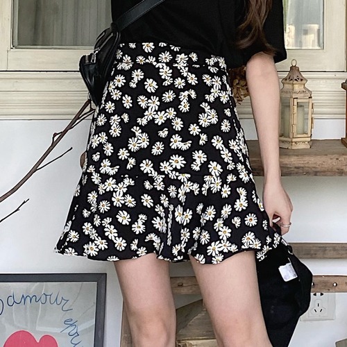 ✞ 花柄ショート黒ミニスカート ♥カワイイ♥Aライン スウィート ✞ゴスロリ SM ミリ 甘ロリ クラロリ 和ロリ エレガント 黒ロリ 姫ロリ 華ロリ BB-BB9097579